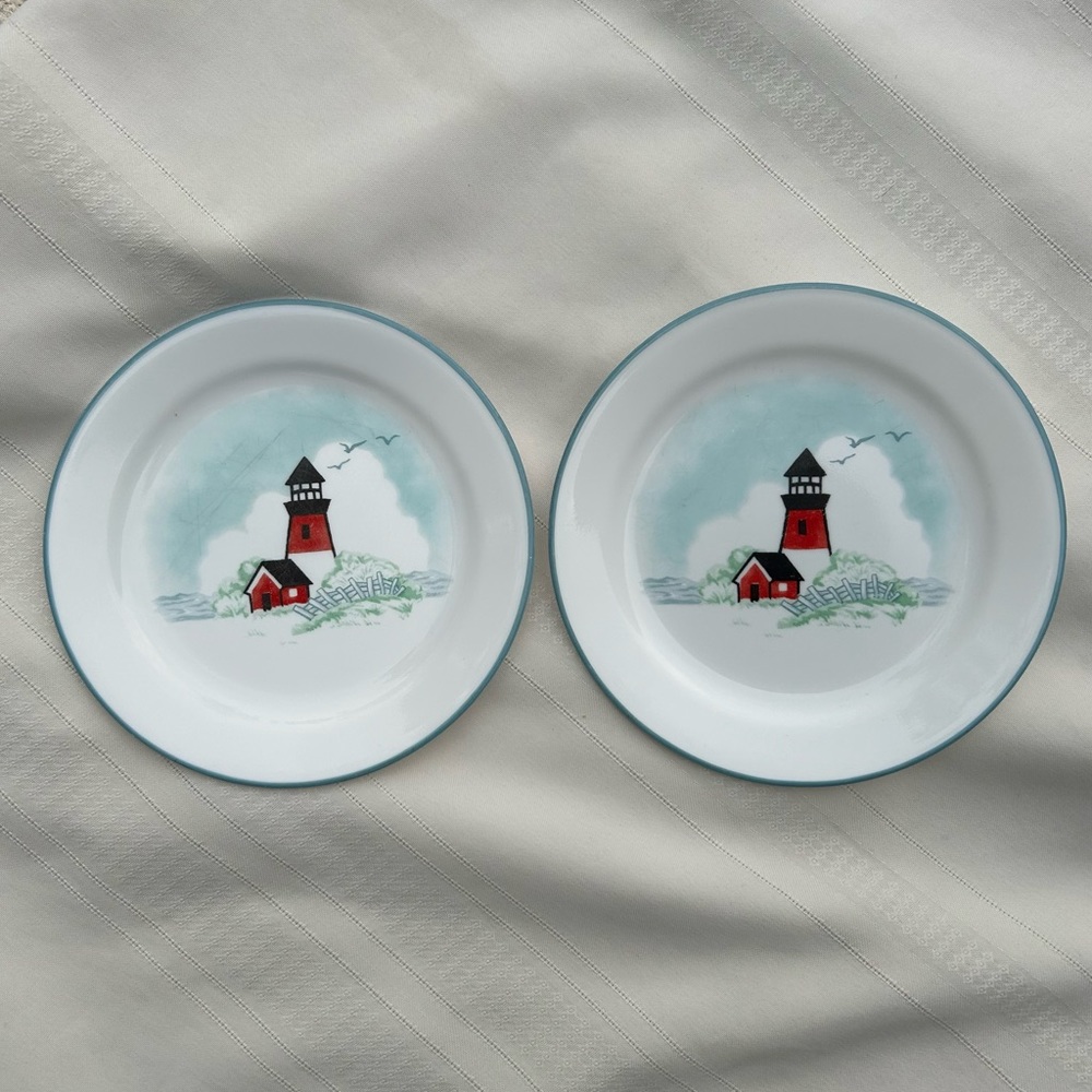 Corelle Outer Banks Lighthouse dishes luncheon dessert bread plates 7” set of 2